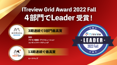 【SEO/ヒートマップなど4部門受賞】ミエルカ＆ミエルカヒートマップが「ITreview Grid Award 2022 Fall」の最高賞「Leader」を受賞！